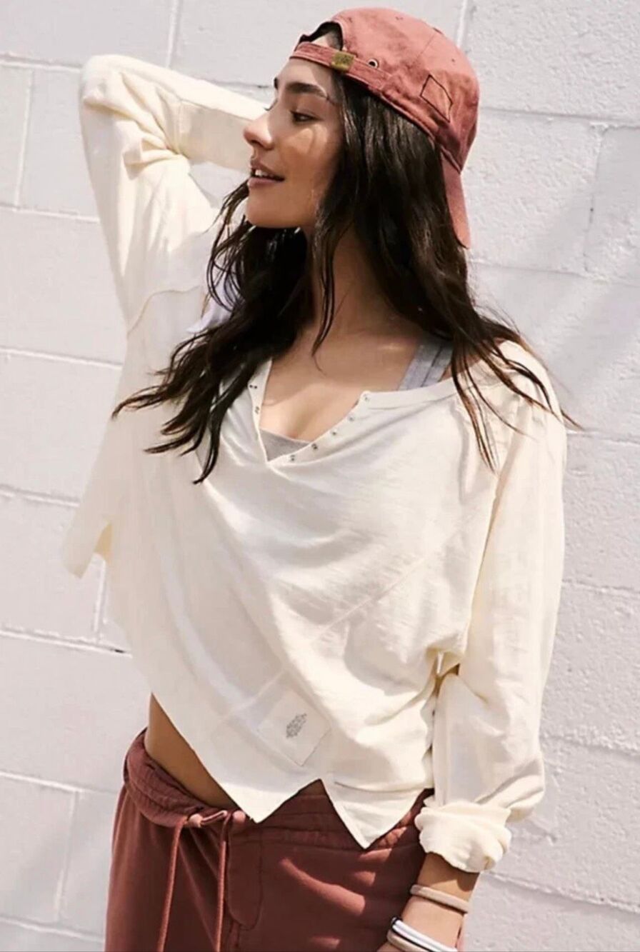 Free People Movement Winner Layer Top Long Sleeve Henley cream XS NEW